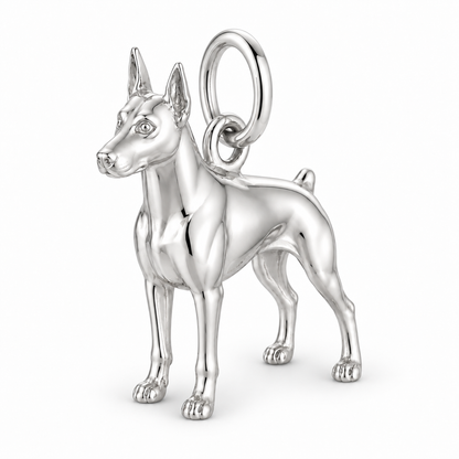 Polished silver dog charm – Doberman Pinscher