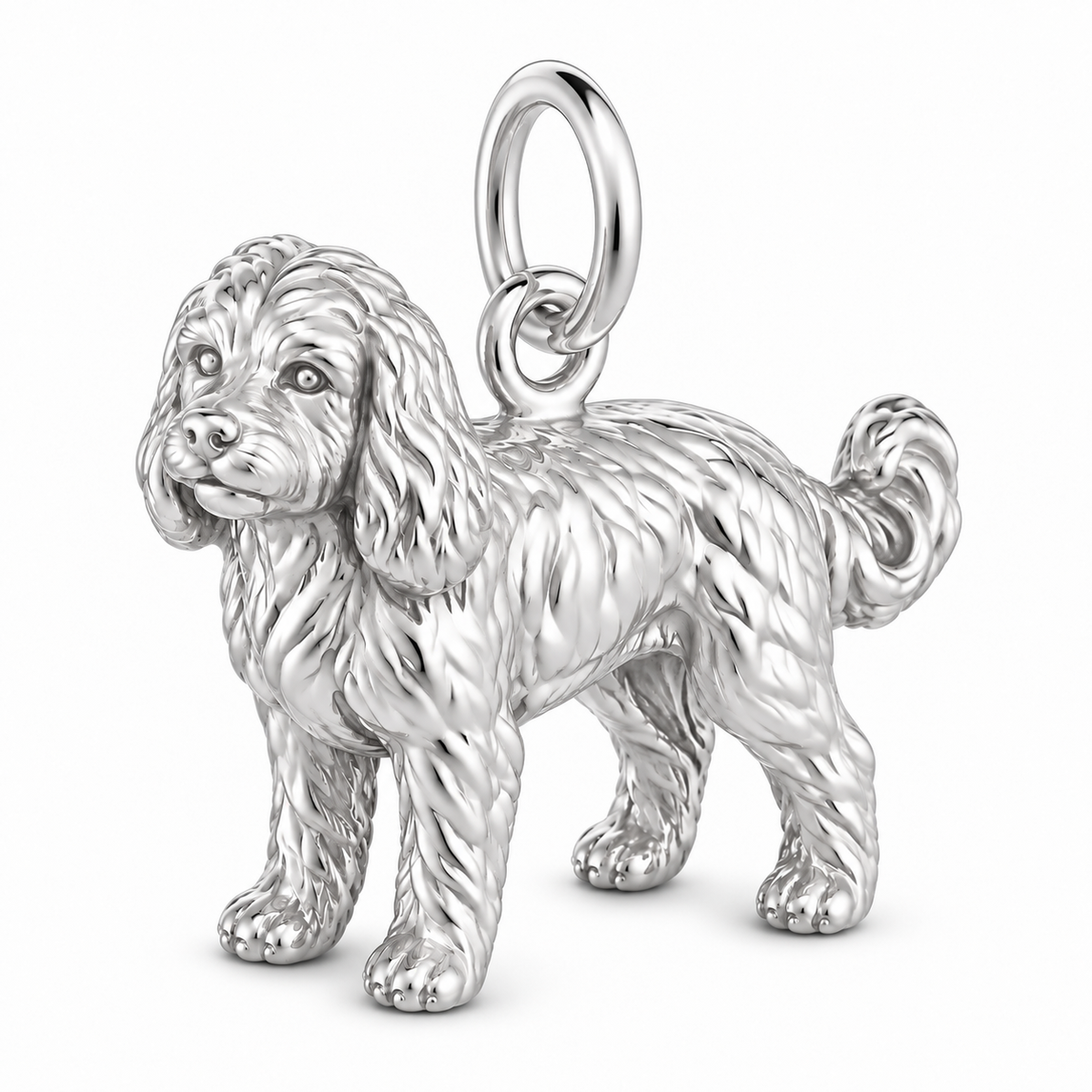 Cavapoo — Standing Dog Charm and Polyester Cord Bracelet Set — Silver