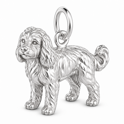 Cavapoo — Standing Dog Charm and Polyester Cord Bracelet Set — Silver