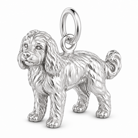 Cavapoo — Standing Dog Charm and Polyester Cord Bracelet Set — Silver