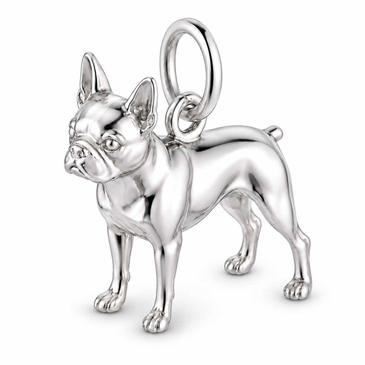 Boston Terrier — Standing Dog Charm and Polyester Cord Bracelet Set — Silver