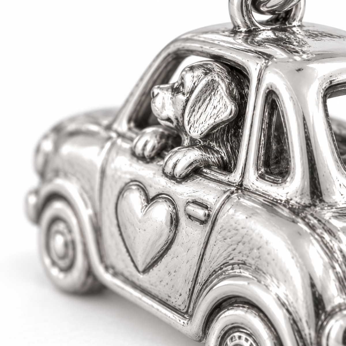 Super macro surface detail of First Ride Home Charm from a low oblique angle