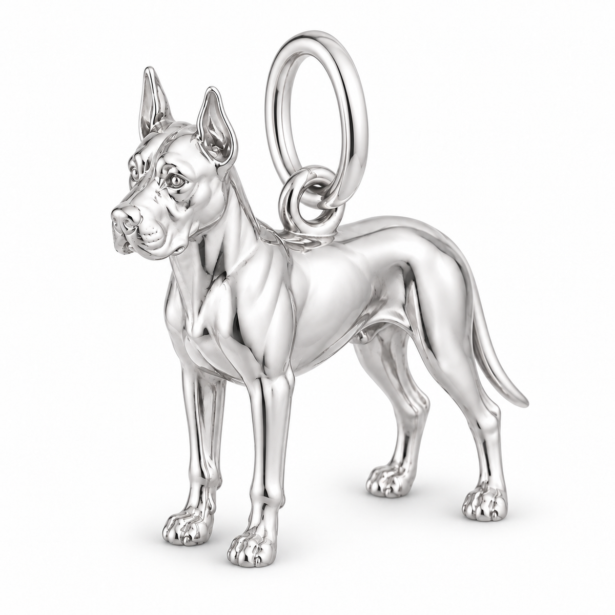 Great Dane - natural ears — Standing Dog Charm and Polyester Cord Bracelet Set — Silver