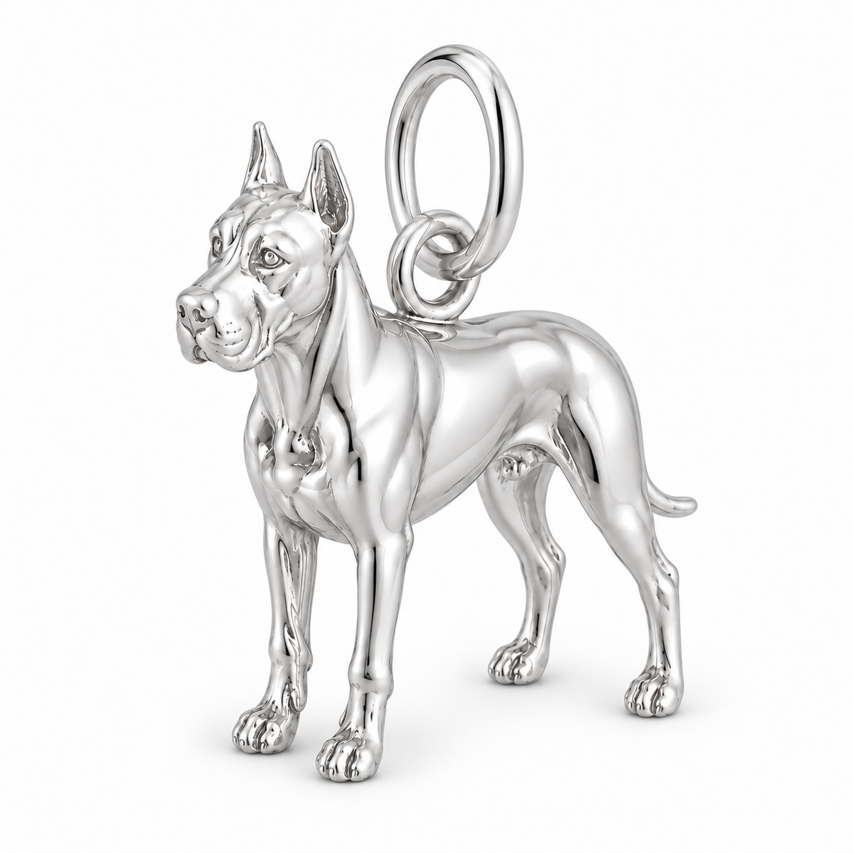 Polished silver dog charm – Great Dane - cropped ears