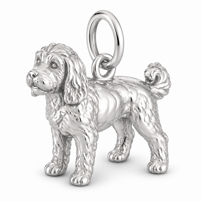 Cockapoo — Standing Dog Charm and Polyester Cord Bracelet Set — Silver