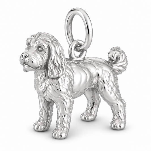 Cockapoo — Standing Dog Charm and Polyester Cord Bracelet Set — Silver