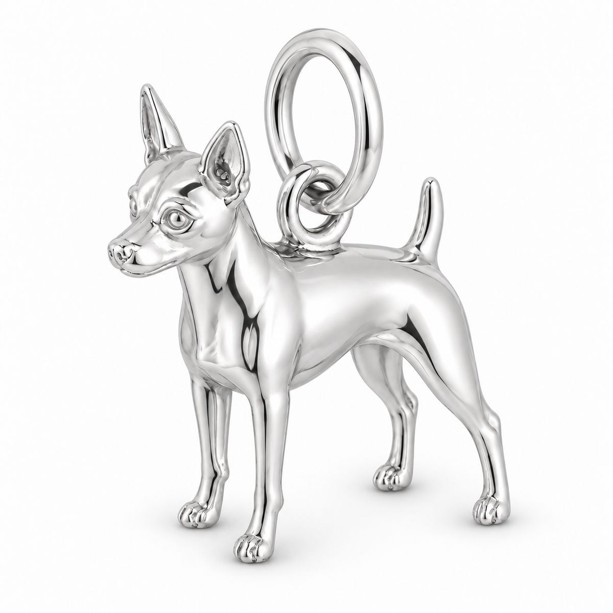 Polished silver dog charm – Miniature Pinscher