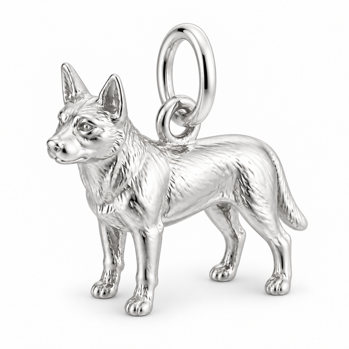 Australian Cattle Dog — Standing Dog Charm and Polyester Cord Bracelet Set — Silver