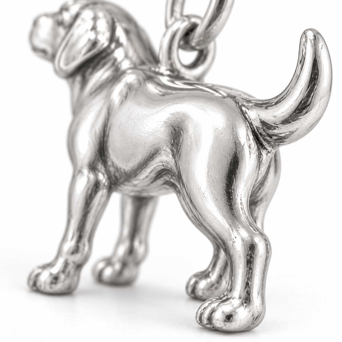 Super macro surface detail of Little Tail Companion Charm from a low oblique angle