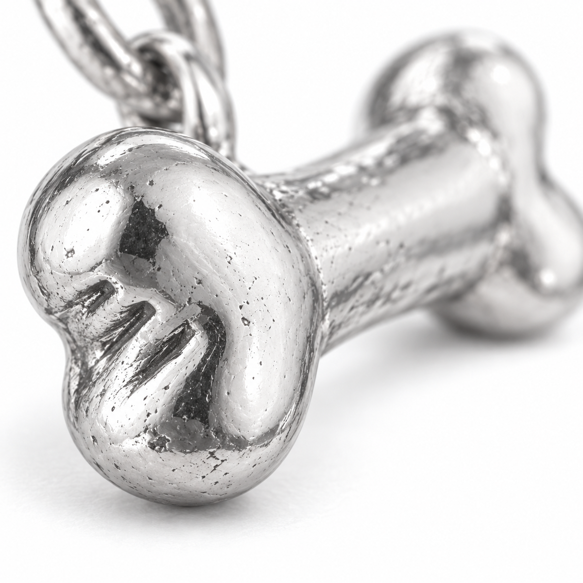 Super macro surface detail of Favorite Bone Charm from a low oblique angle