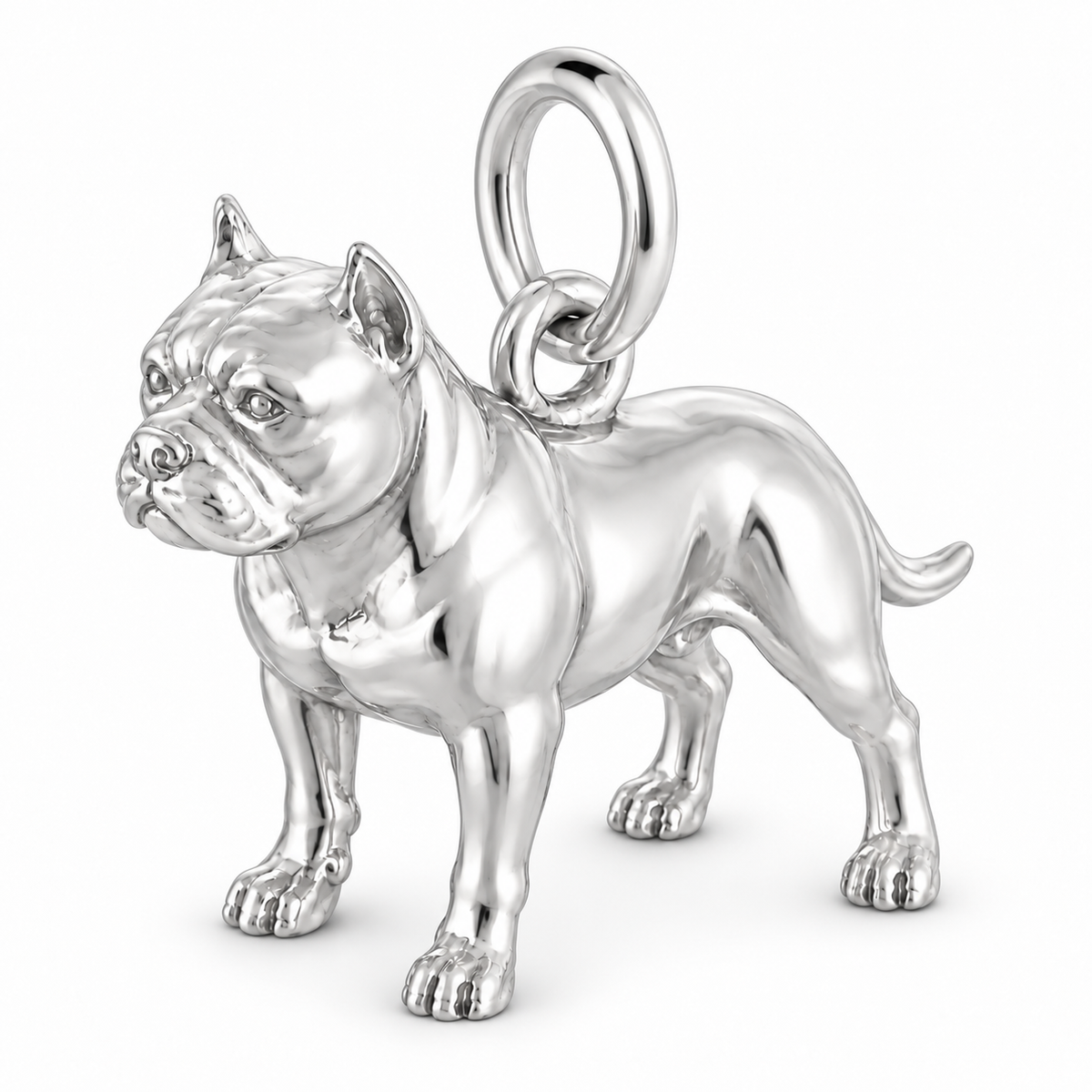 American Bully — Standing Dog Charm and Polyester Cord Bracelet Set — Silver