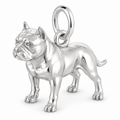 American Bully — Standing Dog Charm and Polyester Cord Bracelet Set — Silver