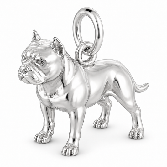 American Bully — Standing Dog Charm and Polyester Cord Bracelet Set — Silver