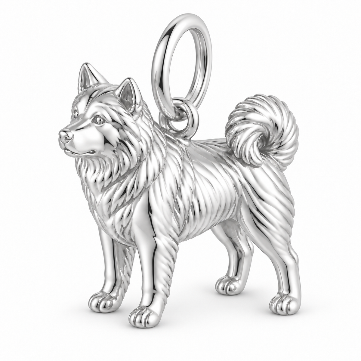 Polished silver dog charm – Alaskan Malamute