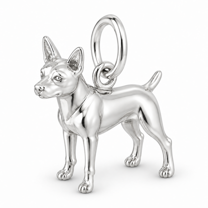 Polished silver dog charm – Rat Terrier