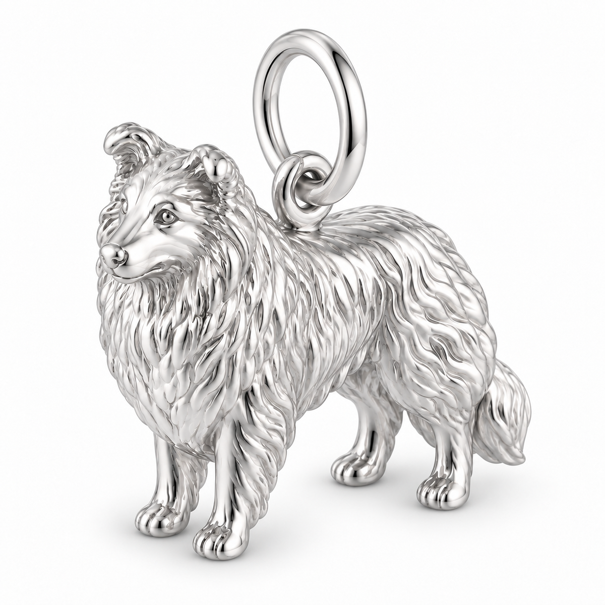 Shetland Sheepdog — Standing Dog Charm and Polyester Cord Bracelet Set — Silver