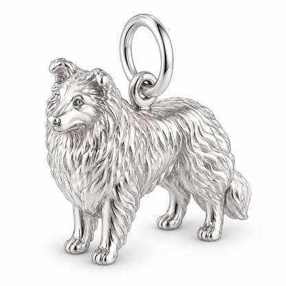 Shetland Sheepdog — Standing Dog Charm and Polyester Cord Bracelet Set — Silver