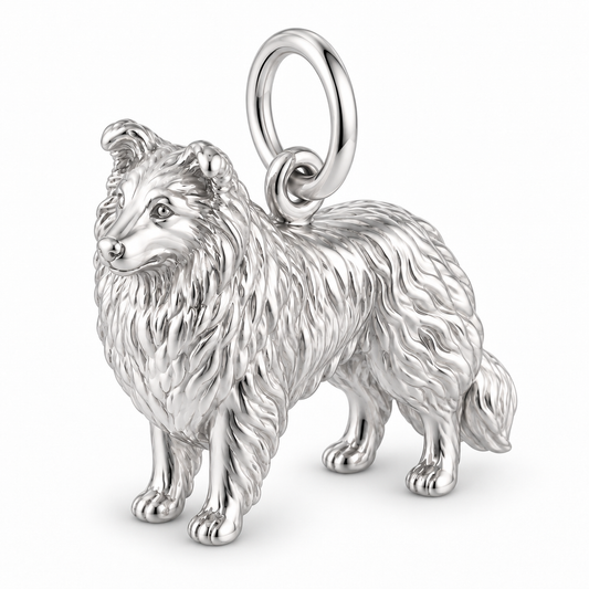 Shetland Sheepdog — Standing Dog Charm and Polyester Cord Bracelet Set — Silver
