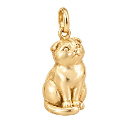 Scottish Fold — Always Close Seated Cat Charm and Polyester Cord Bracelet Set — Gold