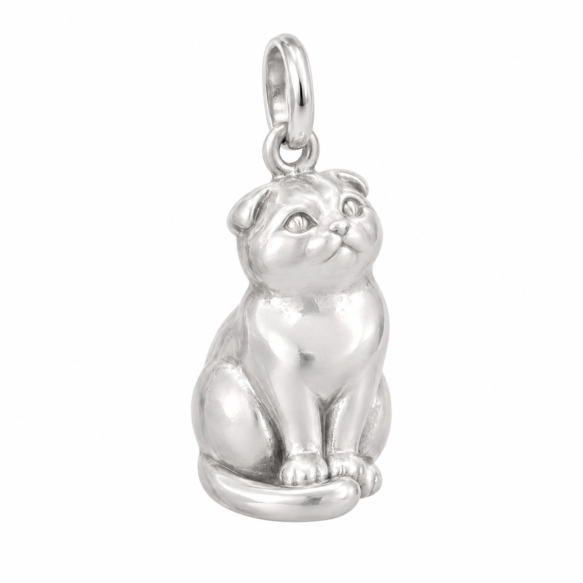 Scottish Fold — Always Close Seated Cat Charm and Polyester Cord Bracelet Set — Silver