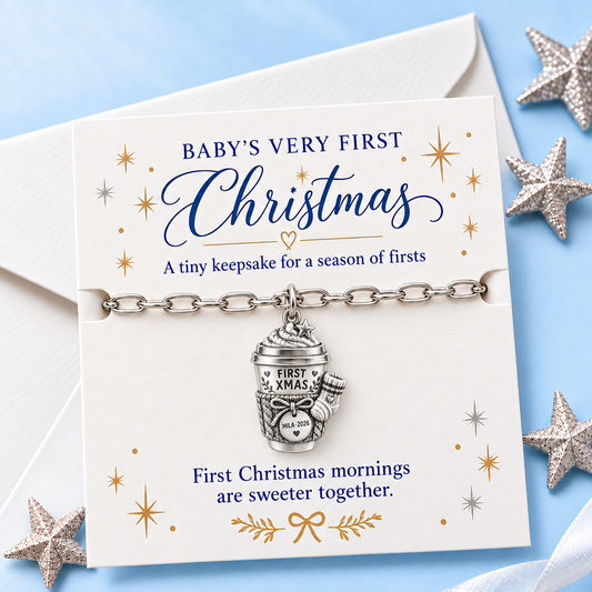 Baby's First Christmas — First Christmas Coffee Club Charm and Polyester Cord Bracelet Set