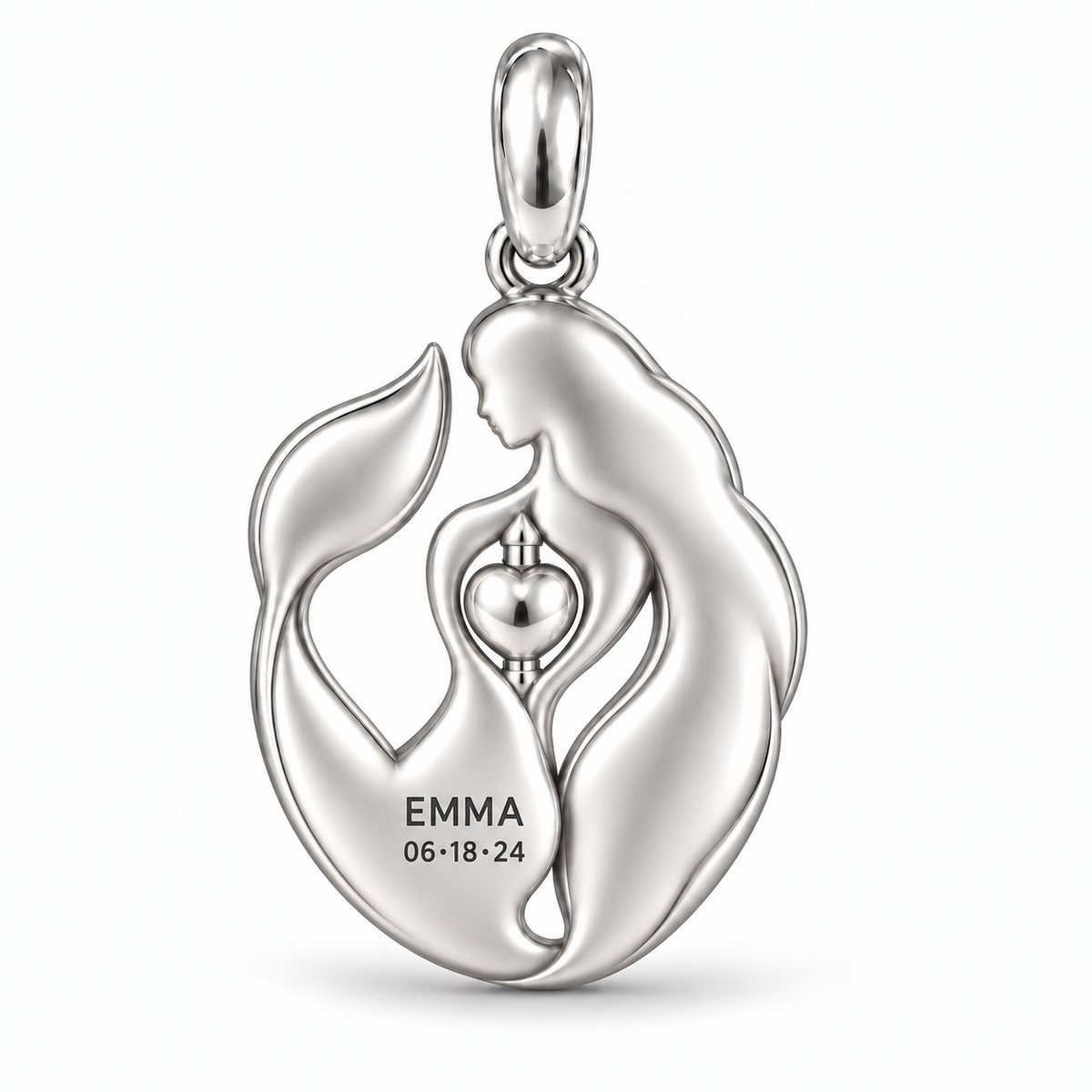 Mermaid charm back engraving personalized with a name and date