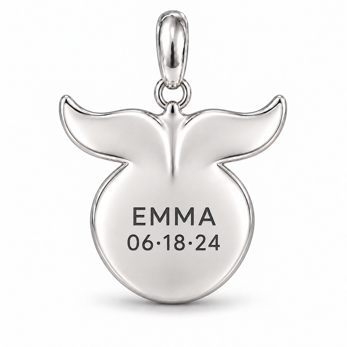 Whale Tail charm back engraving personalized with a name and date