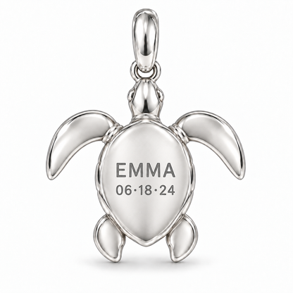 Sea Turtle charm back engraving personalized with a name and date