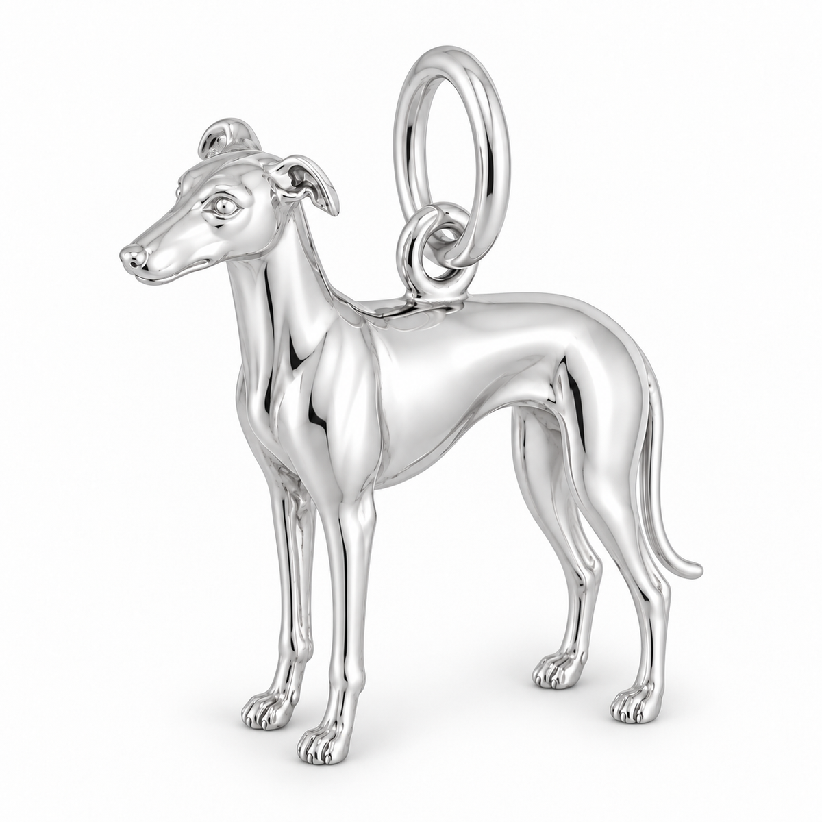 Polished silver dog charm – Greyhound