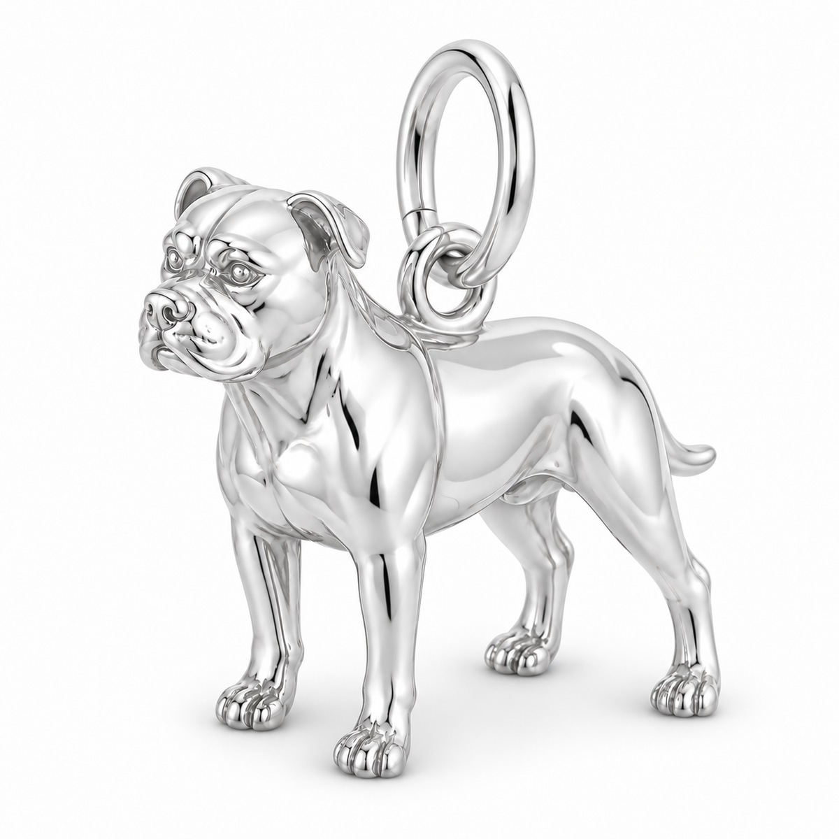 Polished silver dog charm – American Bulldog