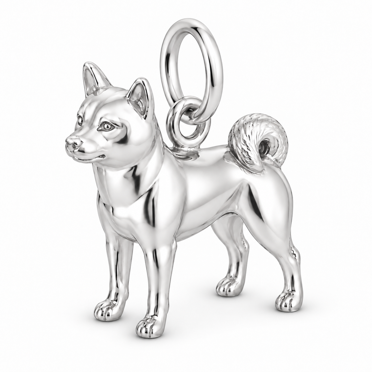 Shiba Inu — Standing Dog Charm and Polyester Cord Bracelet Set — Silver