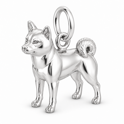 Shiba Inu — Standing Dog Charm and Polyester Cord Bracelet Set — Silver