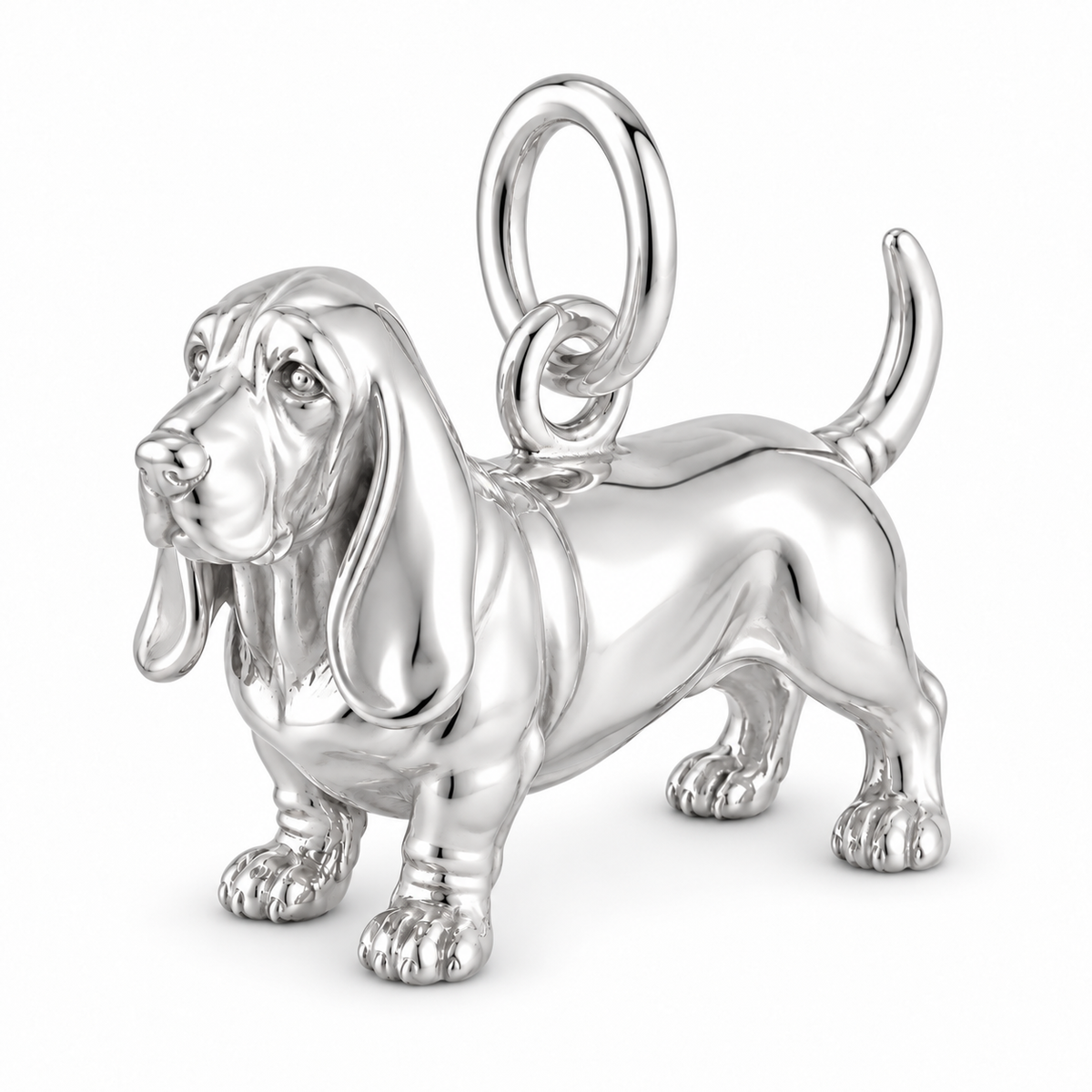 Basset Hound — Standing Dog Charm and Polyester Cord Bracelet Set — Silver