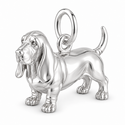 Basset Hound — Standing Dog Charm and Polyester Cord Bracelet Set — Silver