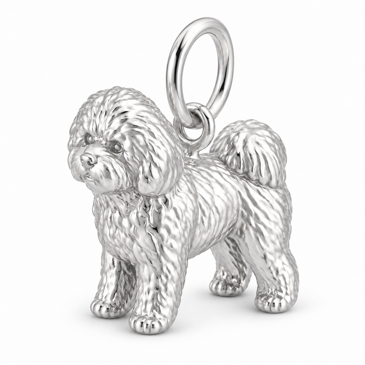 Bichon Frise — Standing Dog Charm and Polyester Cord Bracelet Set — Silver