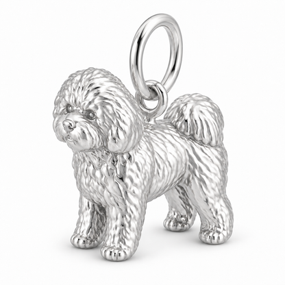 Bichon Frise — Standing Dog Charm and Polyester Cord Bracelet Set — Silver
