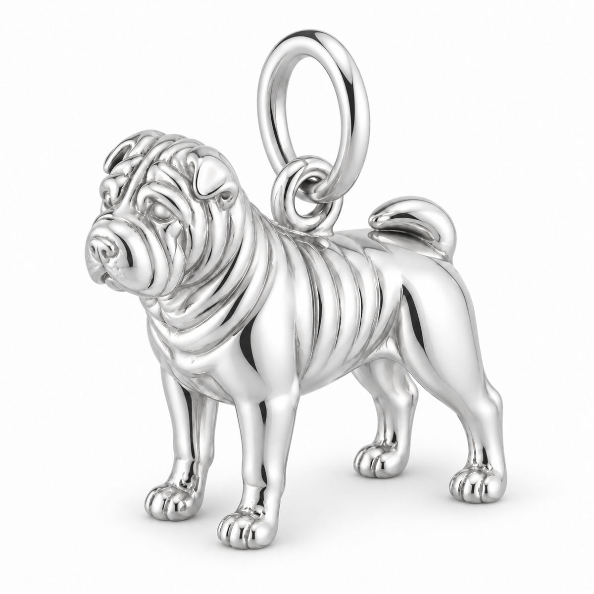 Polished silver dog charm – Shar-Pei