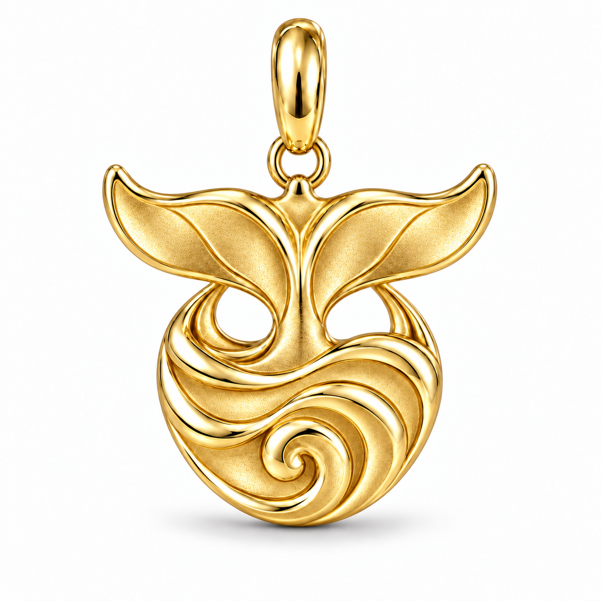 Whale Tail and Wave charm in 18K Gold Plated finish