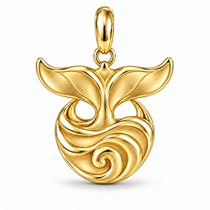 Whale Tail and Wave charm in 18K Gold Plated finish