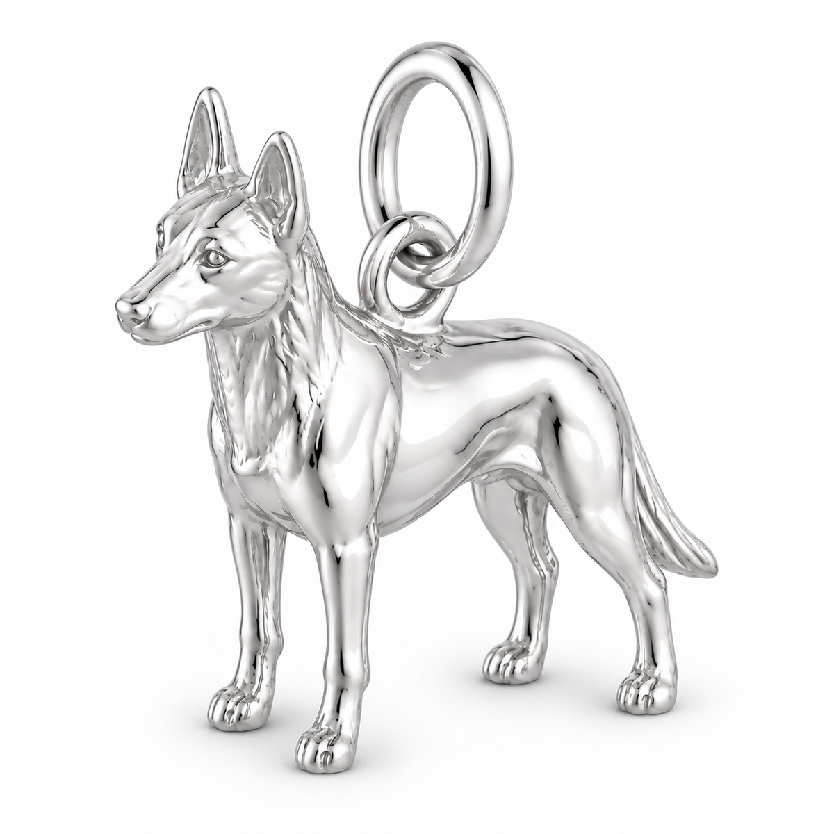 Belgian Malinois — Standing Dog Charm and Polyester Cord Bracelet Set — Silver