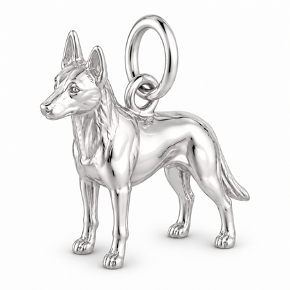 Belgian Malinois — Standing Dog Charm and Polyester Cord Bracelet Set — Silver