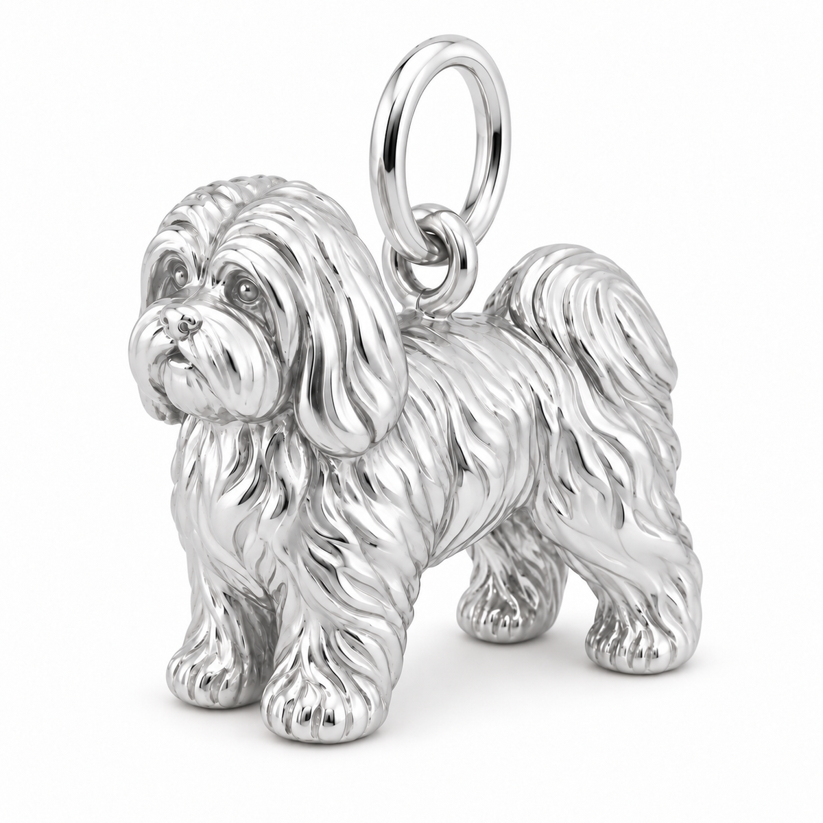 Polished silver dog charm – Lhasa Apso - puppy cut