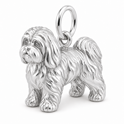 Polished silver dog charm – Lhasa Apso - puppy cut