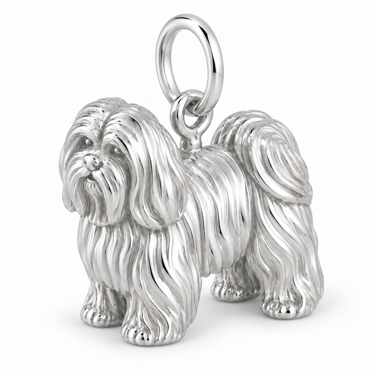 Polished silver dog charm – Lhasa Apso - long coat