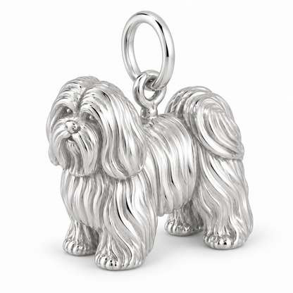 Polished silver dog charm – Lhasa Apso - long coat