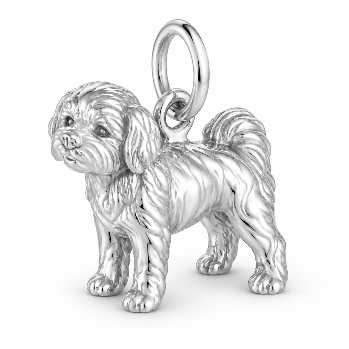 Maltipoo — Standing Dog Charm and Polyester Cord Bracelet Set — Silver