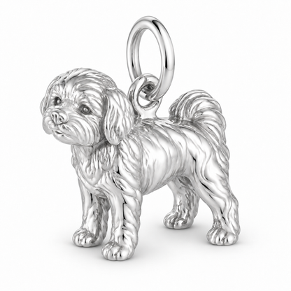 Maltipoo — Standing Dog Charm and Polyester Cord Bracelet Set — Silver