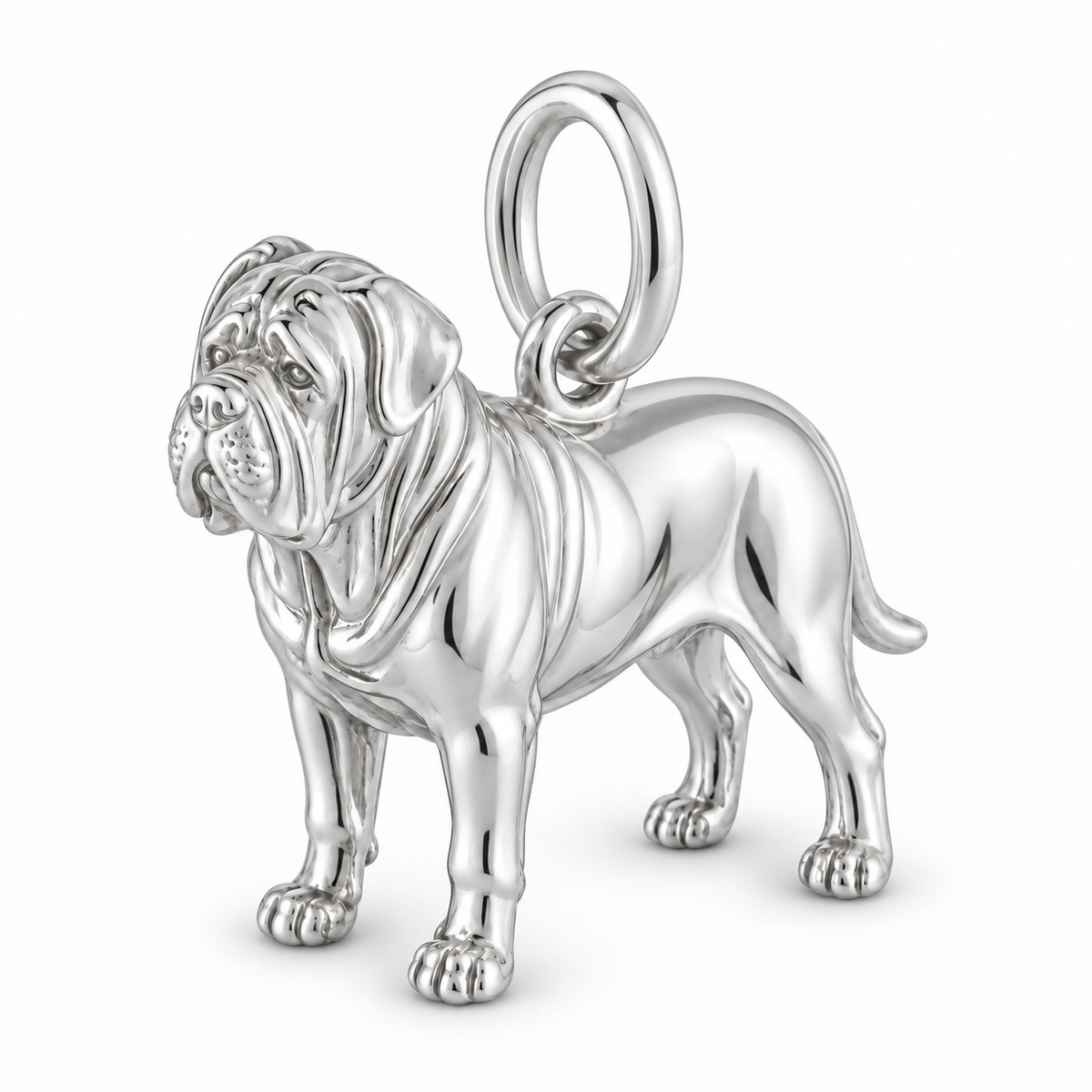 Polished silver dog charm – Neapolitan Mastiff