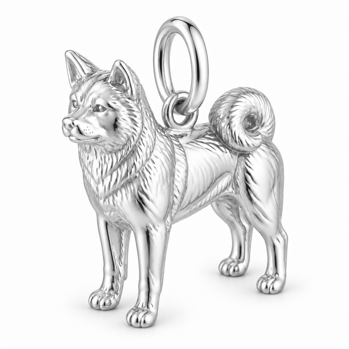 Polished silver dog charm – Akita