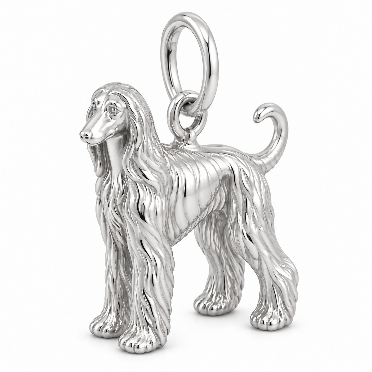 Polished silver dog charm – Afghan Hound